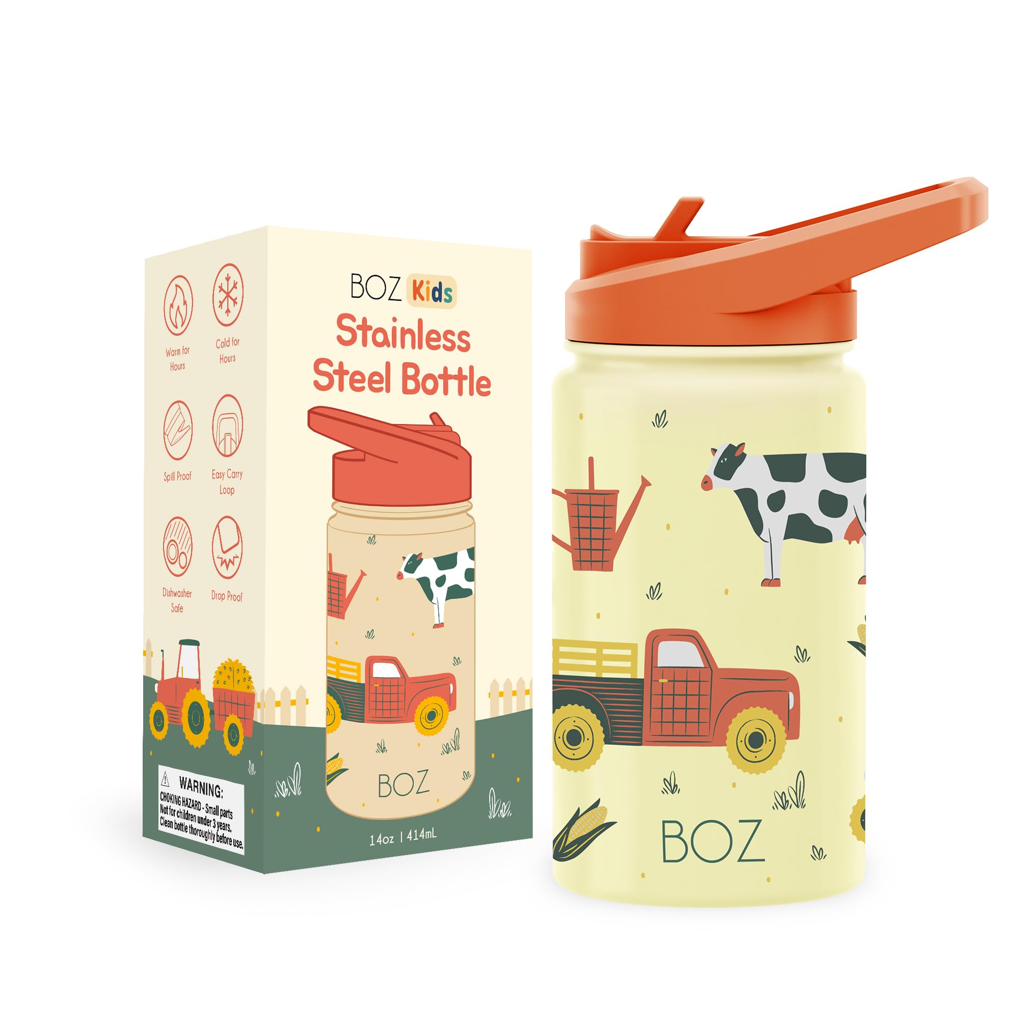 Borraccia Bambini con Cannuccia 400 ml BOZ, Termica, Lavabile in Lavastoviglie, BPA Free, Antigraffio