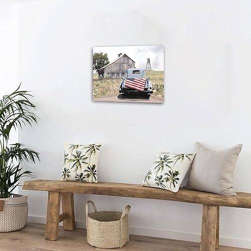 Miniatura 3 de Lienzo decorativo de pared con diseño de flores de camión de granja, cuadros de autos viejos y flores, impresiones en lienzo para paredes, obras de