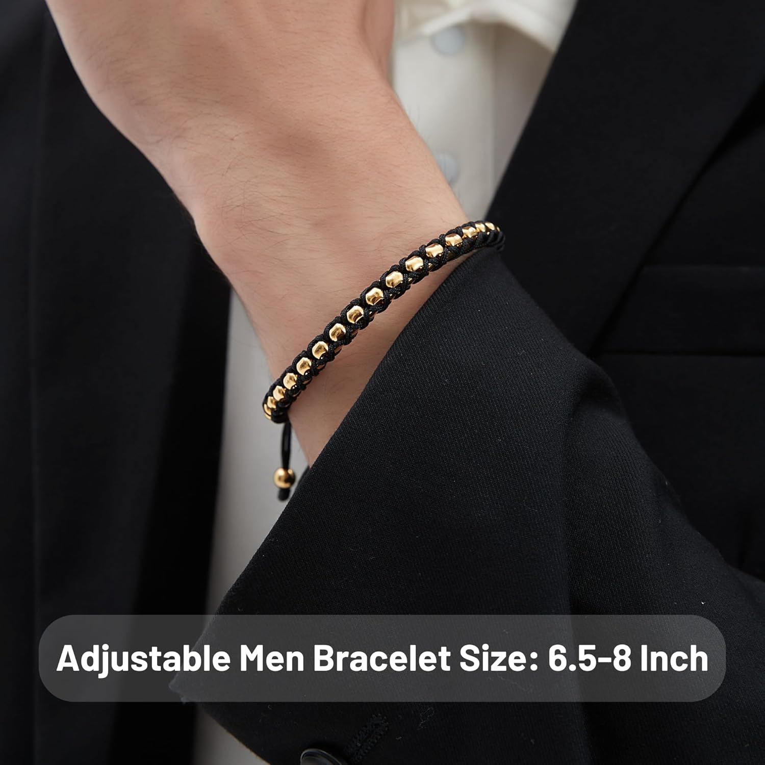 18K Gold Plated Bracelets for Men Stainless Steel Handcrafted Adjustable Mens Gold-Plated Bracelet Black Onyx Red Tiger Eye Beads Chain Link Braided Jewelry Gift - Image 4