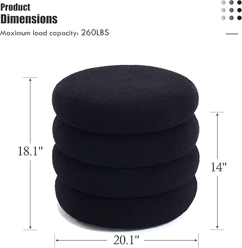 Miniatura 3 de Flouki Otomana Sherpa de almacenamiento, otomana Sherpa con almacenamiento, redonda, 20 pulgadas de profundidad x 18 pulgadas de alto, juego de 2,