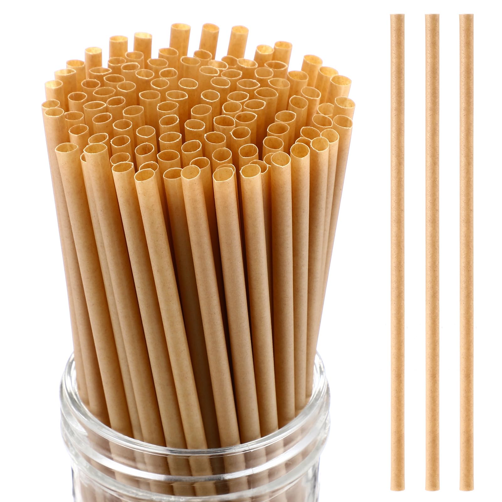 Potchen 500 Pcs 8 Inch Biodegradable Sugarcane Straws Bulk, Brown