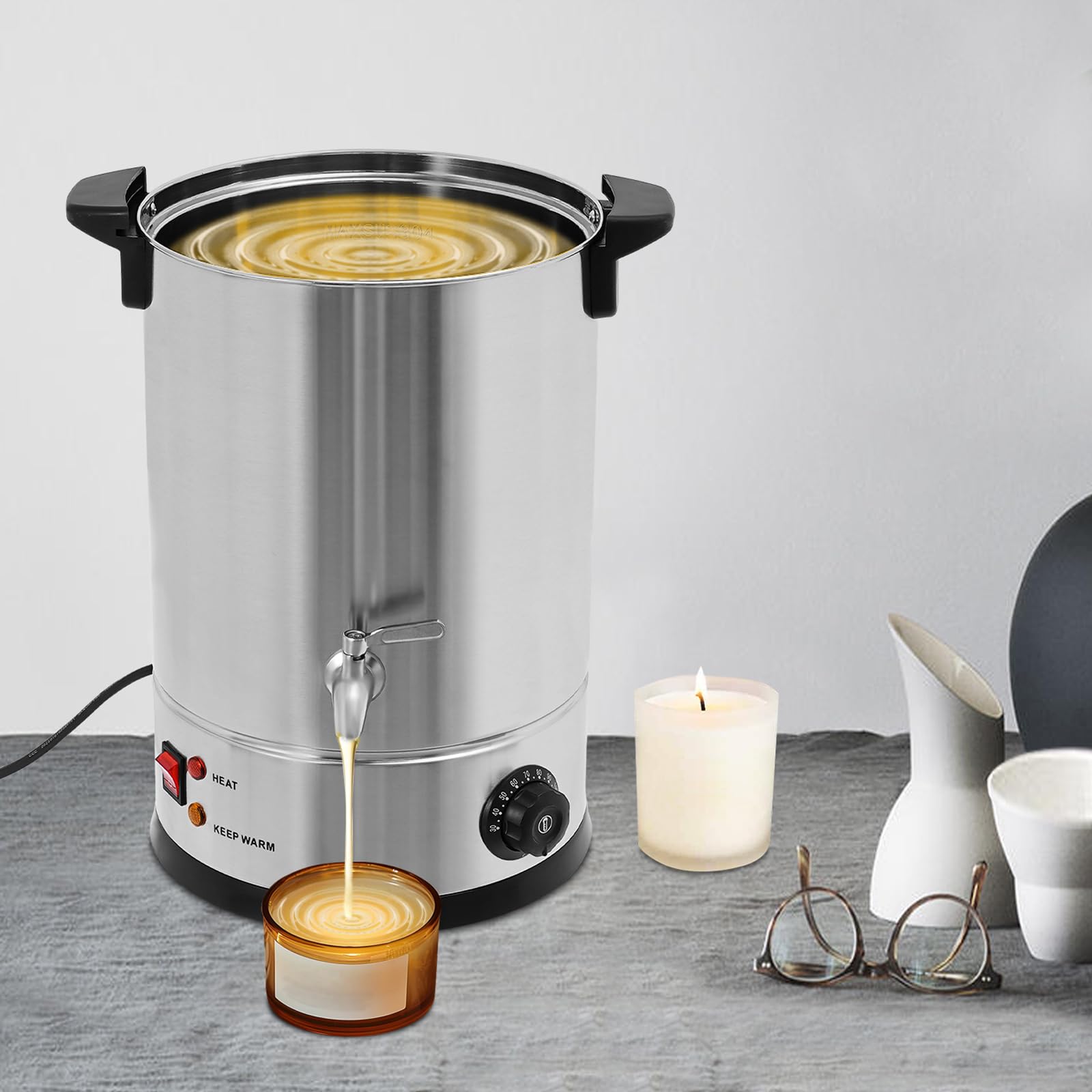 Elektryczny garnek do topienia wosku, 12 l, 220 V-240 V, okrągły, stal nierdzewna, 1800 W, regulacja temperatury od 86°F do 230°C, do produkcji mydła, produktów do pielęgnacji włosów, kremów,