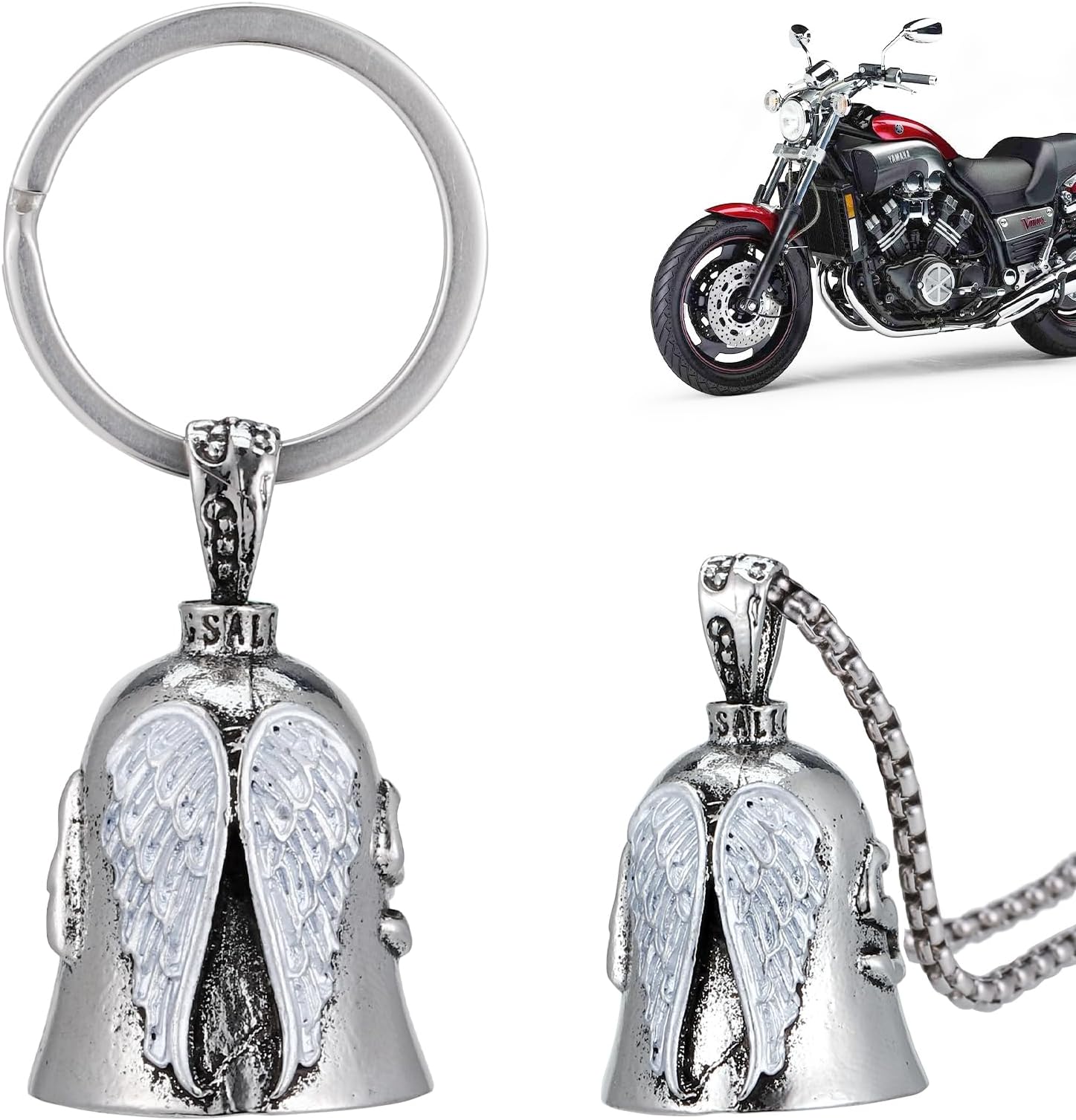 Zocipro 2Pcs Motorcycle Guardian Bell, Angel Guardian Riding Bell with Chain, Stainless Steel Motorcycle Bells Luck Riding Bell, Motorcycle Accessories Gifts for Man Husband