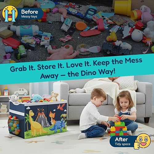 Miniatura 6 de Organizador de juguetes y baúl de almacenamiento para niños, caja de juguetes plegable extragrande con tapa, divisor extraíble, tapas divididas para