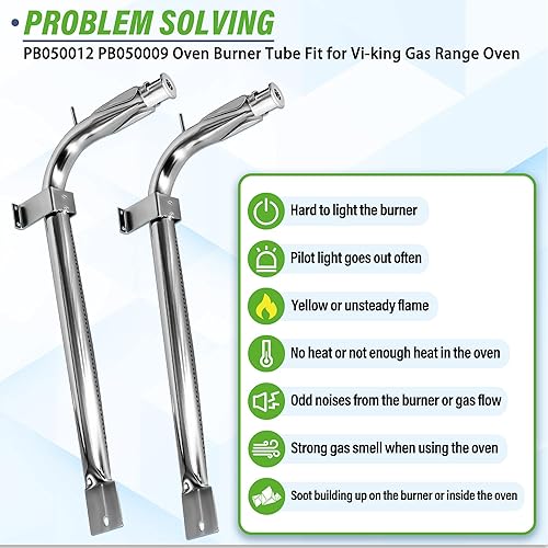 Miniatura 3 de Paquete de 2 tubos de quemador de horno de acero inoxidable PB050012 PB050009 compatible con electrodomésticos Vi-king de repuesto para quemador de