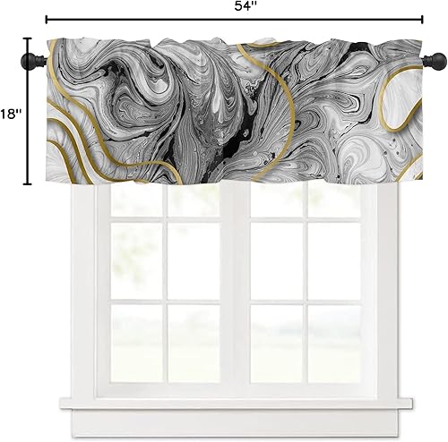 Miniatura 6 de Cenefas de cortinas de mármol, mármol blanco y negro, línea dorada, arte abstracto y moderno, bolsillo para barra, cenefa de cafetería, cortinas