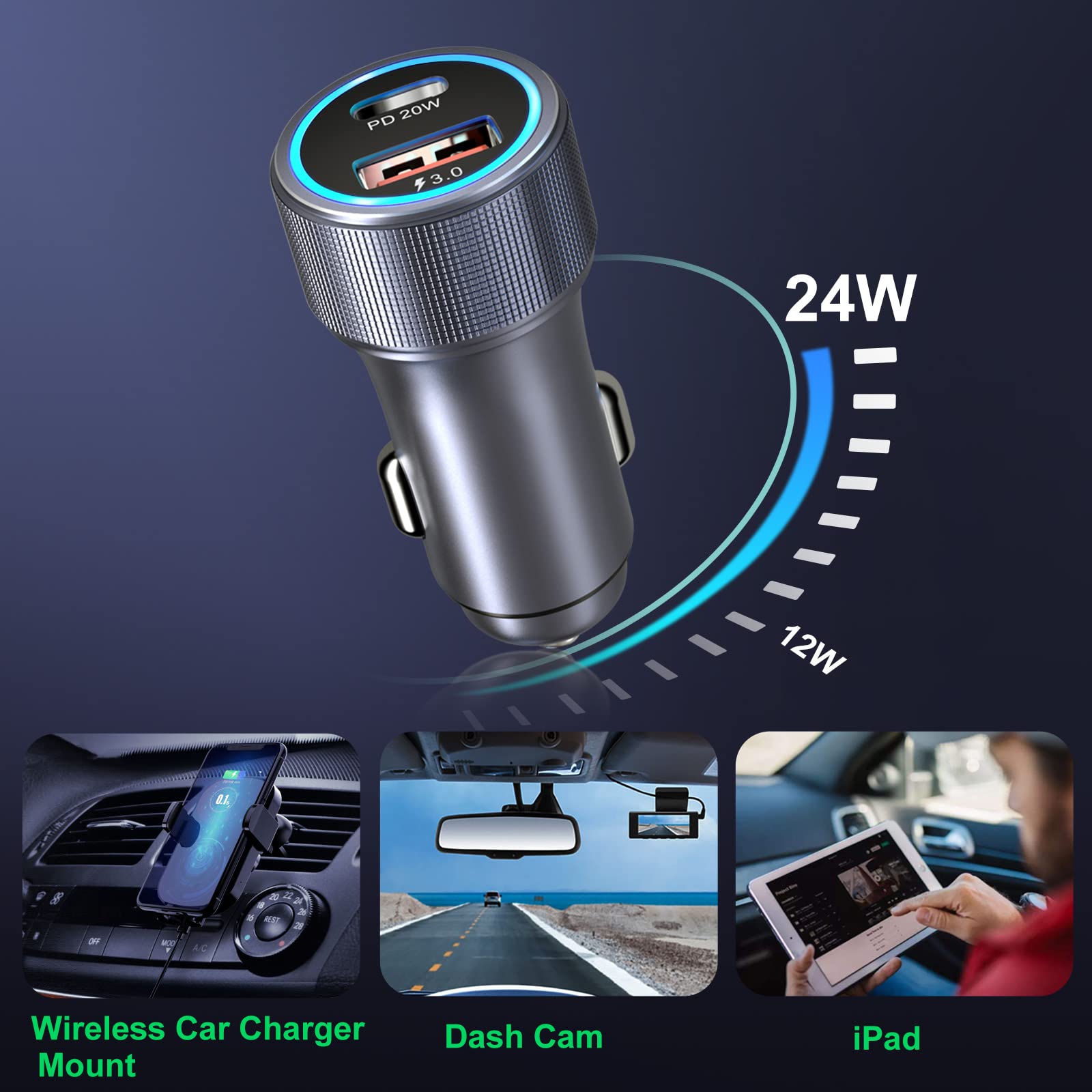 5 Pack USB C Car Charger, Bangfun 36W Dual USB Car Adapter Fast Charge PD&QC 3.0 Cigarette Lighter USB Charger Compatible iPhone 15 14 13 12 11 Pro Max SE,iPad,Samung S24/S21/S20, Pixel(Grey)