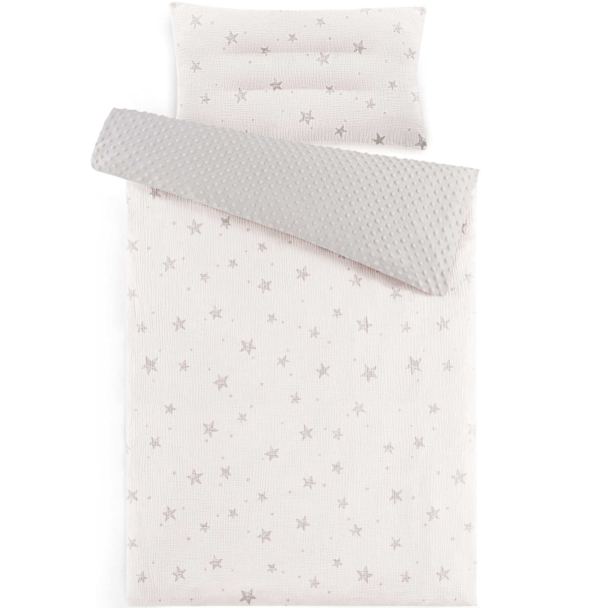 Susurration Musselin Kinderbettwäsche 100x135 Kissenbezug 40x60 cm aus Leicht und Komfortabel Bettwäsche Set für Baby Kinder(Sterne)