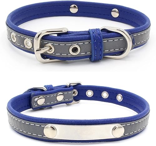 Miniatura 2 de Yonsbox Collar reflectante personalizado para perros y gatos con placa de nombre grabada, lindo collar azul para cachorros, gatitos, perros y gatos