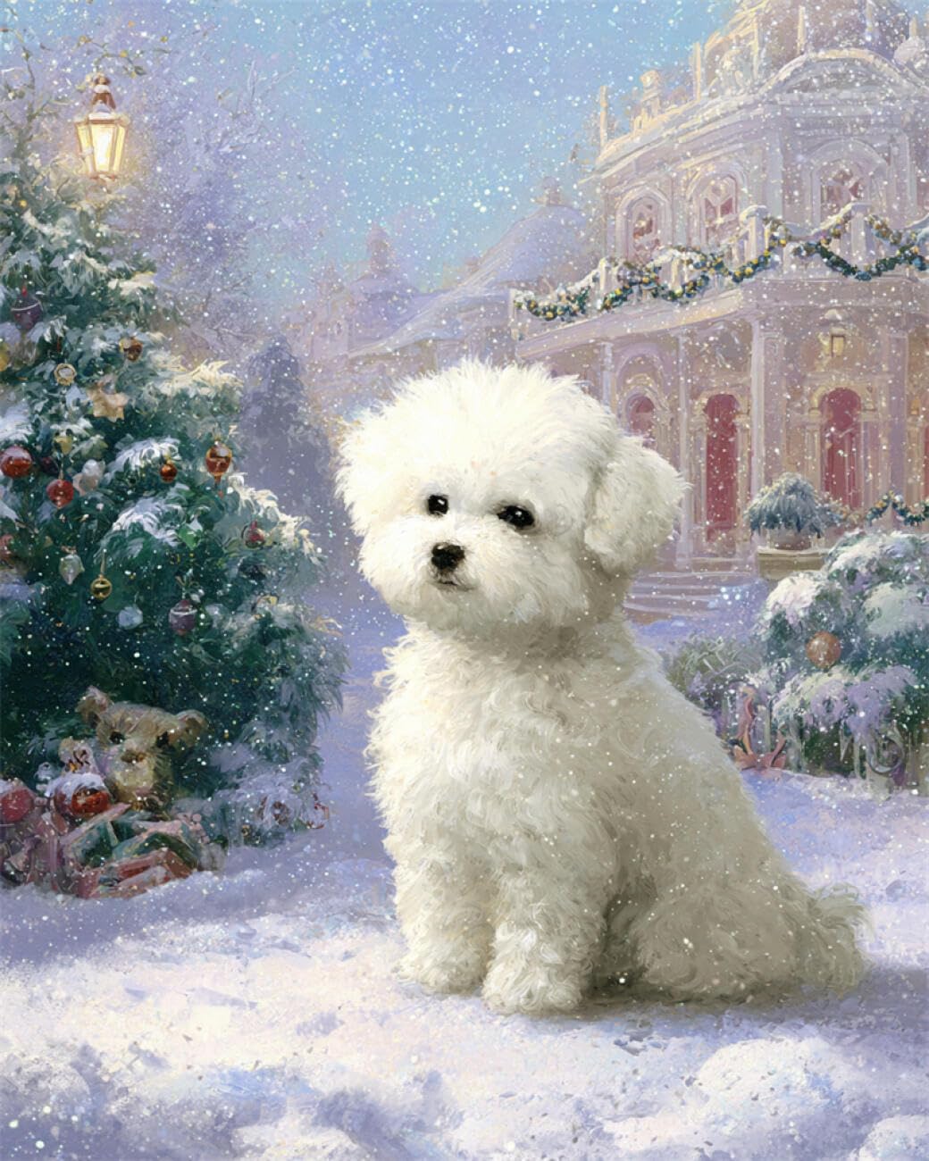 RKFLGEW DIY Embroidery Beads Set Dog and Christmas Tree 40x50cm