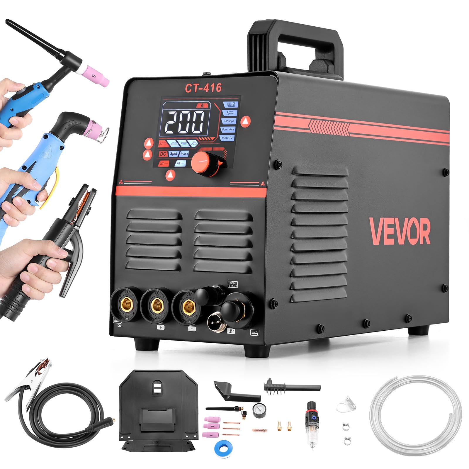 VEVOR 3-in-1 Plasma Cutter Welder Combo - CUT/TIG/MMA, 50A Non-Contact Cutting Machine &amp; 200A TIG Stick Welder, Digital 110/220V Dual Voltage with 2T/4T/PA/PT Function for Home Repairs Workshops