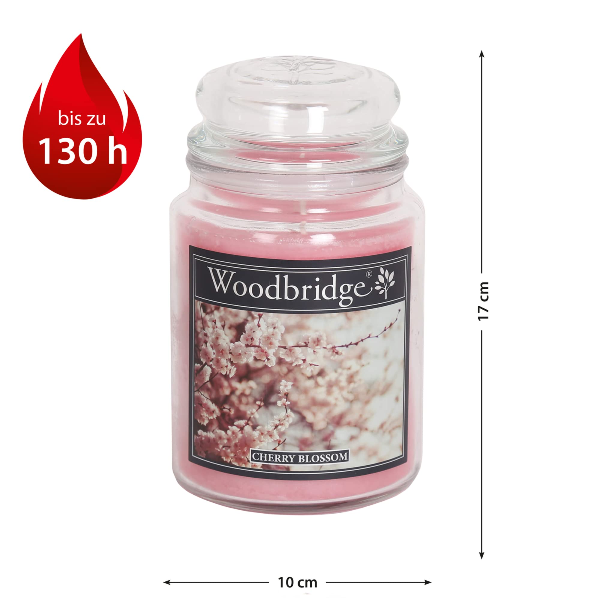 Woodbridge Große Duftkerze im Glas mit Deckel | Cherry Blossom | Duftkerze Frisch | Kerzen lange Brenndauer | Raumduft für Zuhause