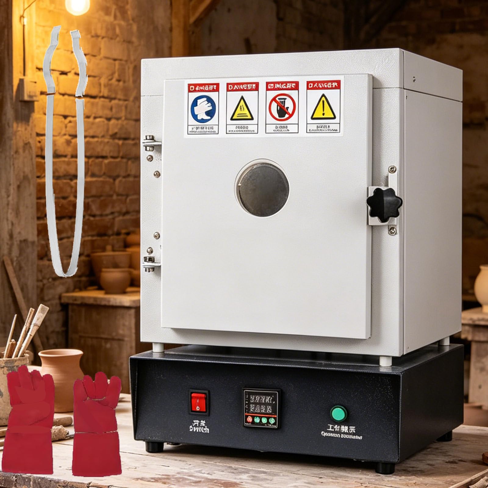 Drmoxin Electric Laboratory Muffle Furnace 1150°C, 1500W Pottery Kiln with Observation Window & PID Temperature Control for DIY Projects & Plaster Mol.d Baking