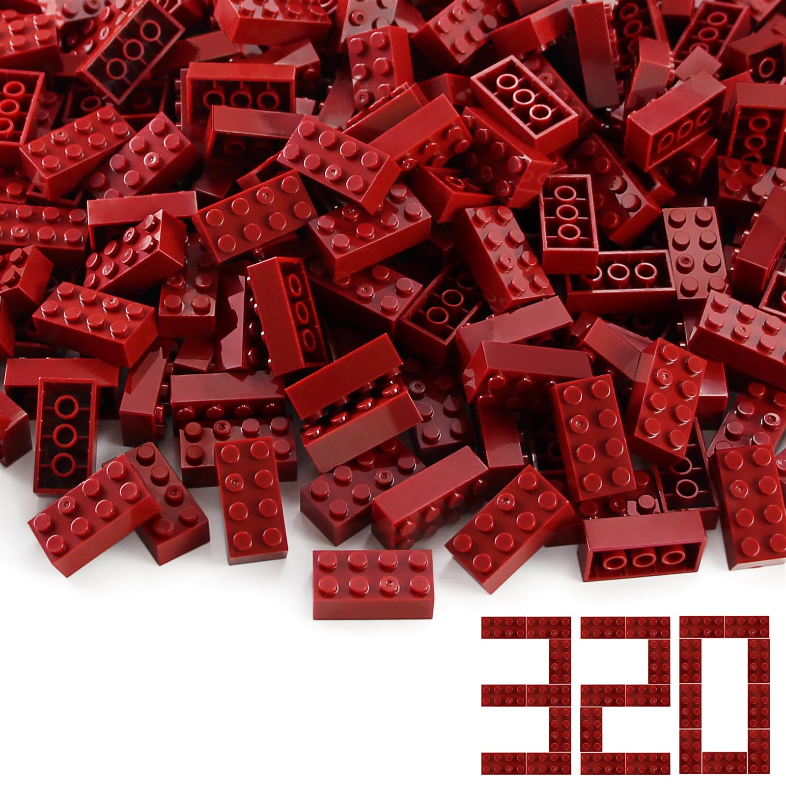 2x4 Bricks Dark Red 320 Pieces Parts Classic Building kit Creative Play Set Basic Blocks Toy Accessories Compatible with 3001 Major Brands