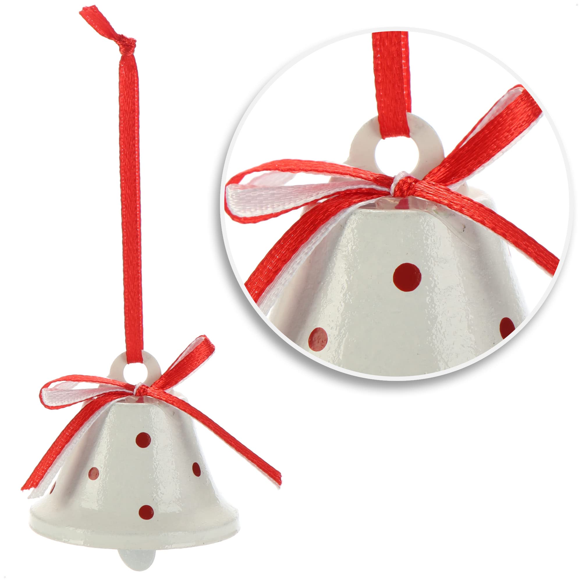 com-four® 6 Colgantes Navidad Metal 4,5 cm Ø Campanas Decorativas Hojalata Rojo Blanco Verde