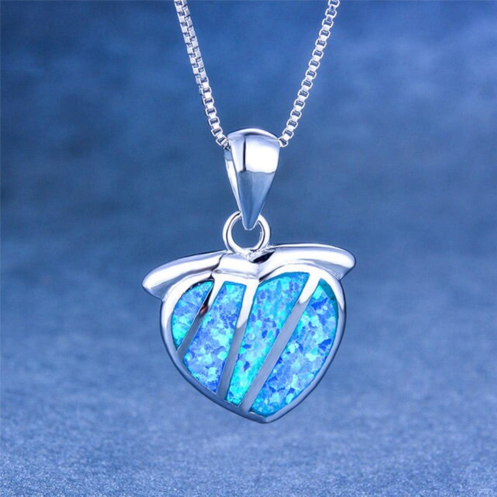 Hpip Women's Blue,Gold,White Boho Big Heart Pendants Necklaces White Blue Fire Opal Necklace Vintage Black Gold Wedding Necklaces For