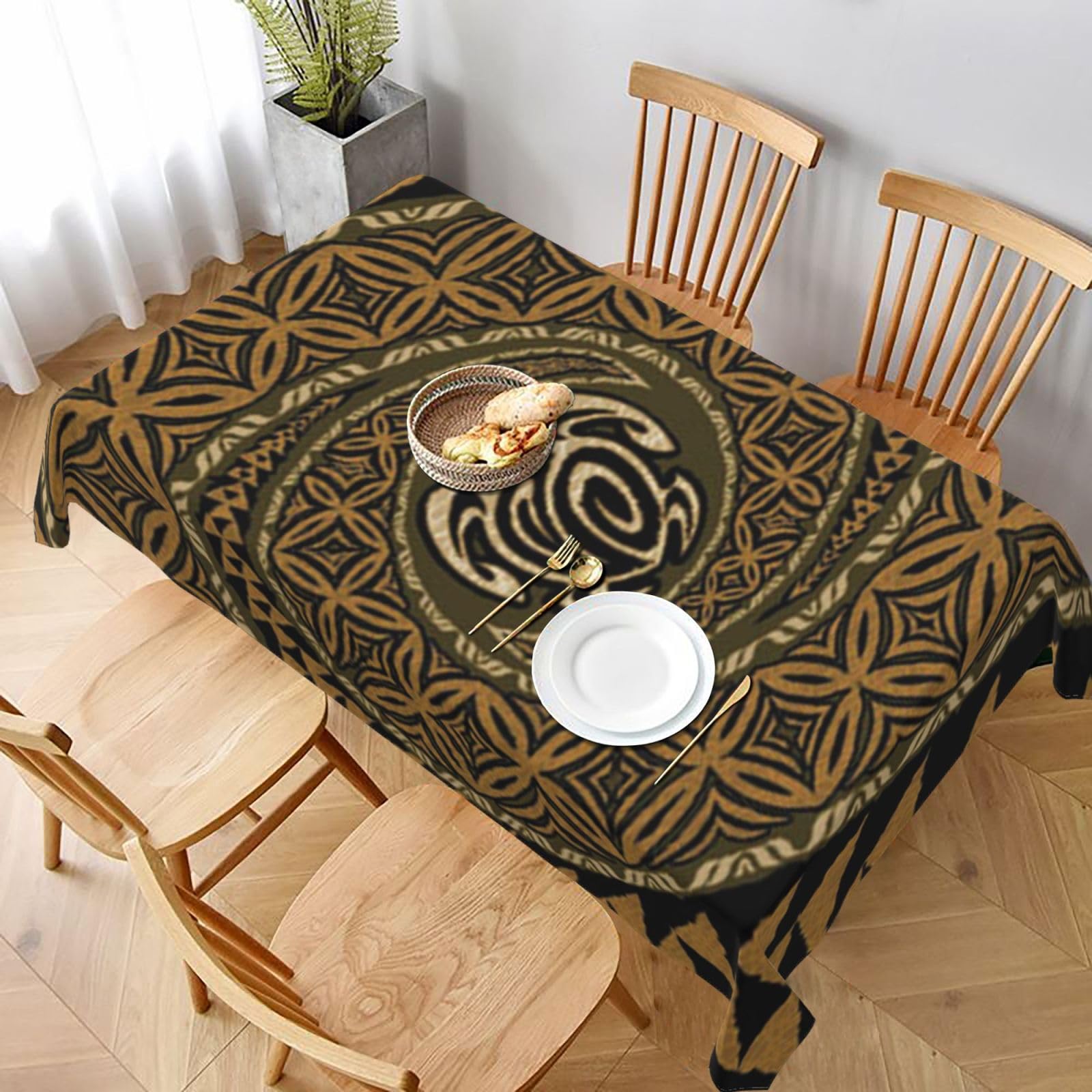 BNVSADC Hawaiian Tapa Honu Turtle Printed Rectangle Tablecloth 228x152 CM, Water Resistant Polyester Table Cloth Decorative Fabric Table Covers for Kitchen Dining Table Parties Camping