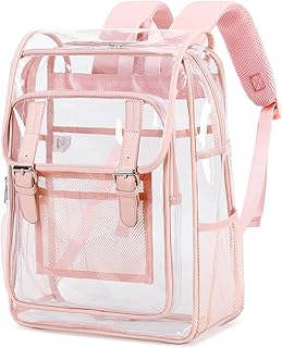 abshoo Transparent Clear Backpack Heavy Duty Backpack For School Teen Girls Women Clear Bookbag (Pink)