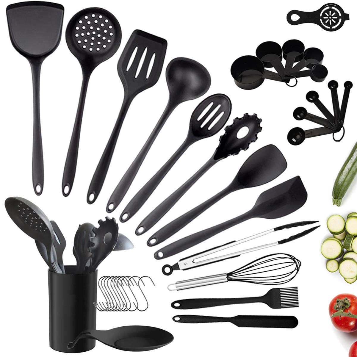 Silicone Cooking Utensil Set, 35Pcs Kitchen Utensils Set with Holder, Non-stick Heat Resistant Cooking Tools Silicone Hand...