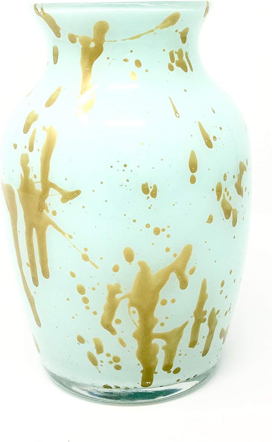 Mint Green and Metallic Gold Vase | Hand Painted Glass Art | H-7.25" W-3.25"