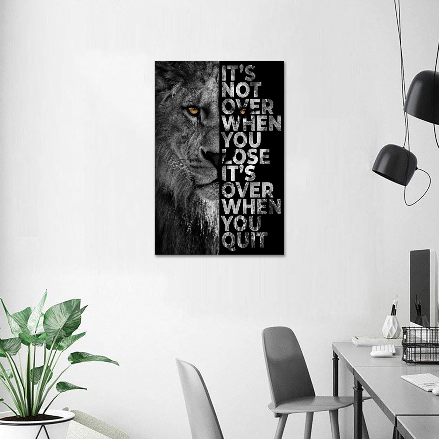 Lion Head Prints Canvas Inspirational Wall Art Black and White Animals Poster Motivational Quote Picture for Office Decor Framed Ready to Hang12x16inches - Image 5