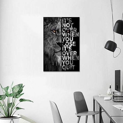 Miniatura 5 de Lienzo impreso de cabeza de león, arte de pared inspirador, póster de animales en blanco y negro, imagen motivacional con cita motivacional para
