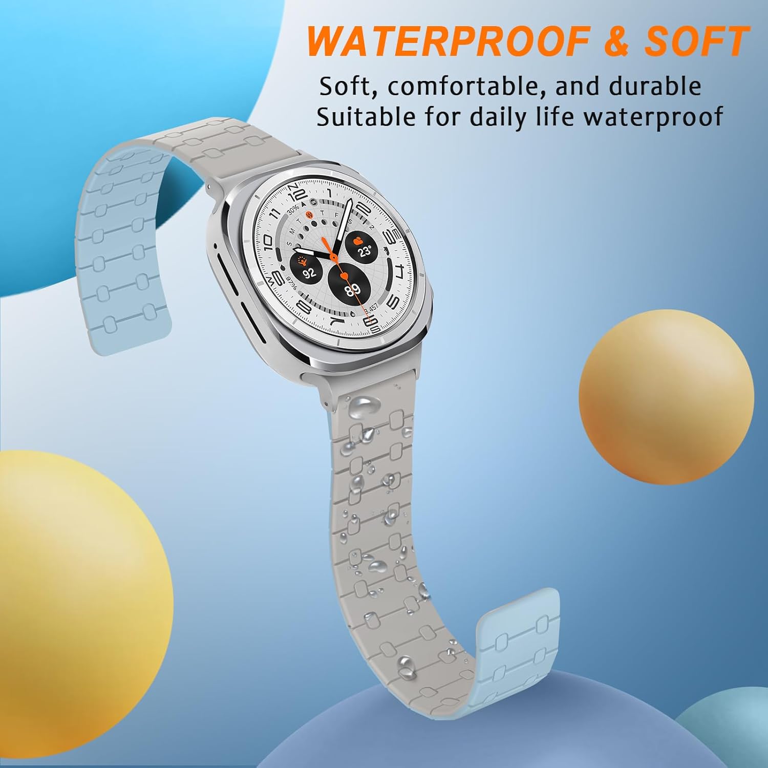 Magnetic Band Compatible with Samsung Galaxy Watch Ultra 2/Ultra (2025/2024) Band 47mm, 22mm Silicone Sport Strap for Women Men, Khaki/Light Blue - Image 5