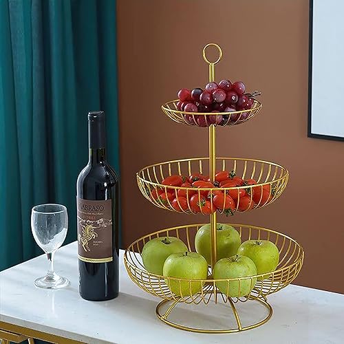 Miniatura 4 de JFFLYIT Frutero de 3 niveles, cesta de frutas, encimera, soporte de metal para frutas, soporte desmontable y colgante para frutas, aperitivos,