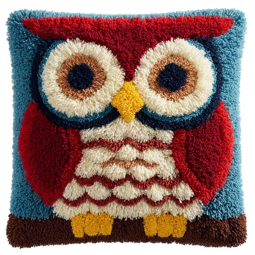 kitphoenix Latch Hook Kits Make Your Own Cushion,Owl 17X17Inch Pre-Printed Canvas Crochet Pillow Case Latch Hook Cushion Cover Hobby & Crafts