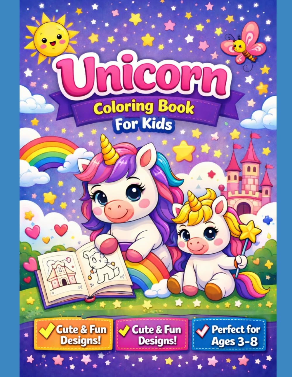 Magical Unicorn Coloring Book for Kids: Cute Unicorn ,Rainbow & Fantasy Coloring Pages for Boys & Girls