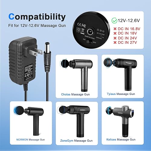 Miniatura 2 de Cargador de pistola de masaje de 12.6 V 1A para pistolas de masaje de percusión de tejido profundo Cable de alimentación Cargador de batería