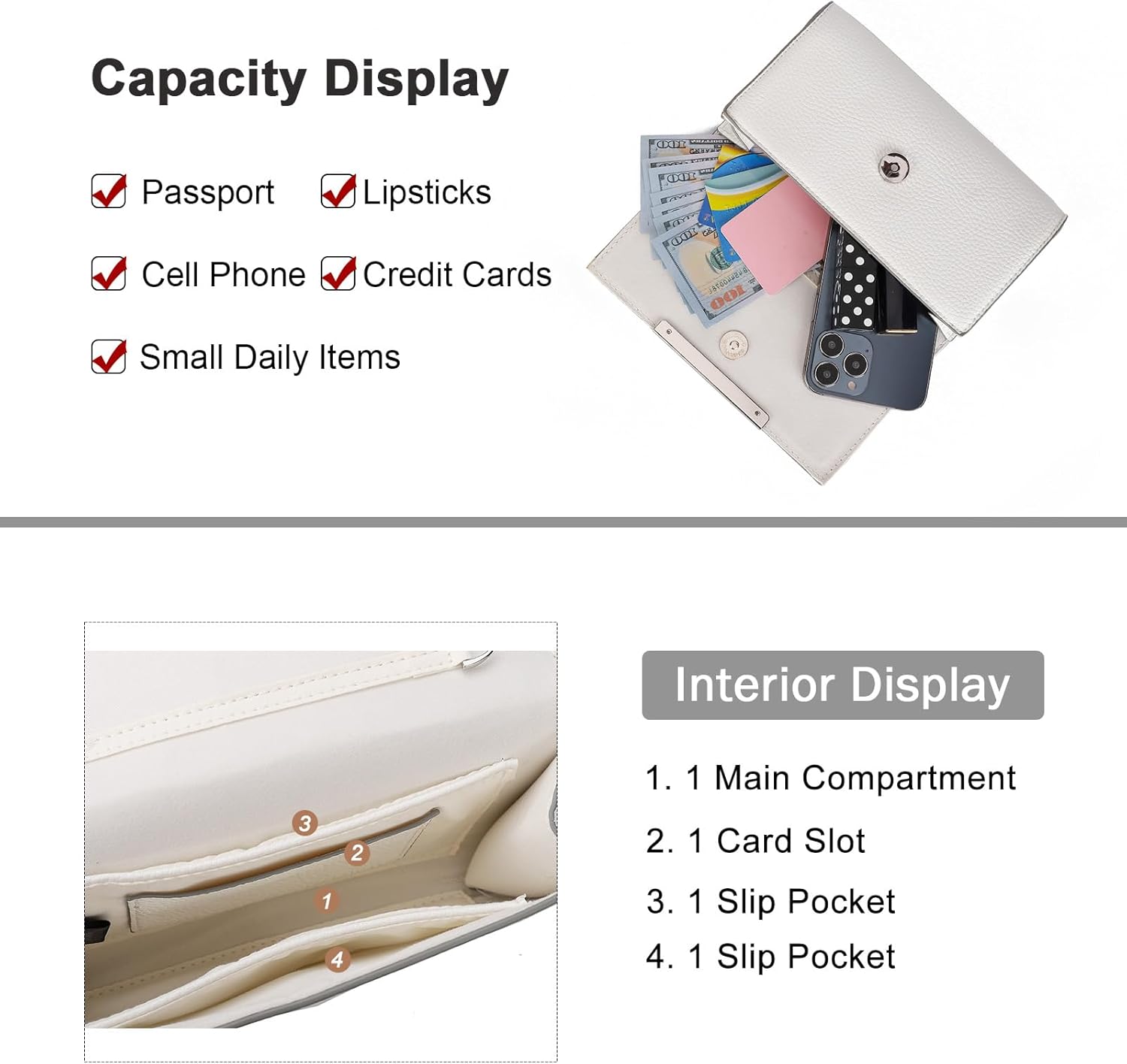 AFKOMST Valentines Day Gifts: Clutch Purse Evening Bag for Women Small Wristlet Handbag for Formal Wedding or Casual Outfits | Vegan Leather, Fit Phone,Passport, Detachable Chain - Image 4