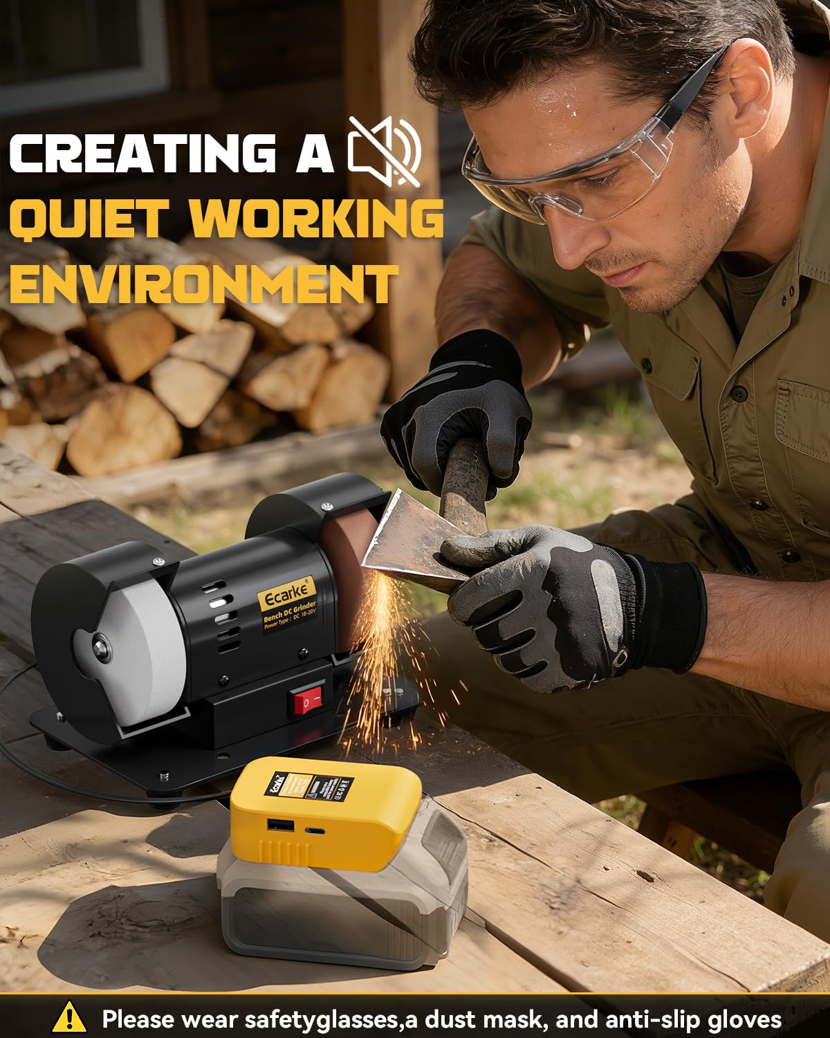 Ecarke 3" Mini Bench Grinder - DeWalt 20V Compatible -8