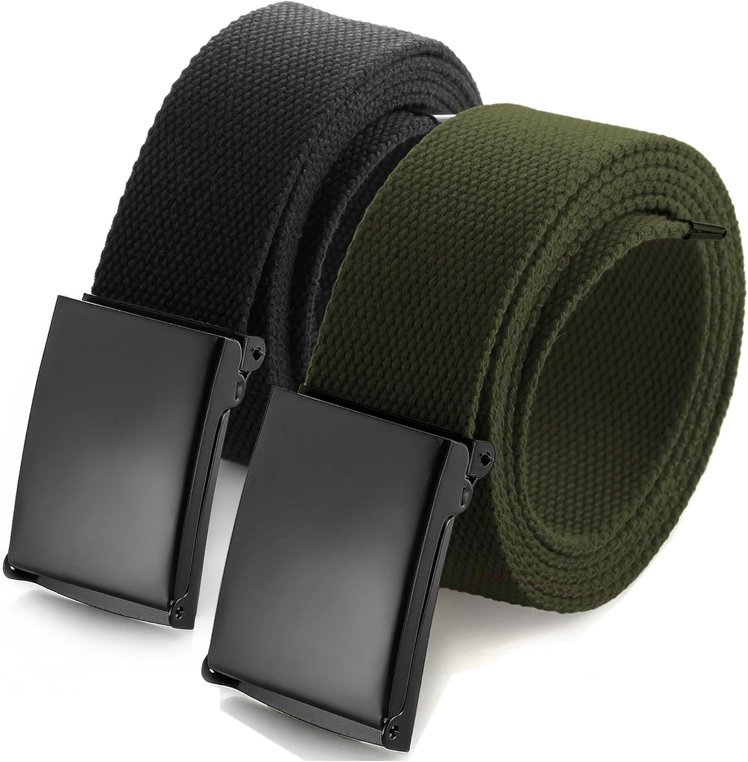 Mile High Life Cut To Fit Canvas Web Belt Size Up to 52" with Flip-Top Solid Black Military Buckle