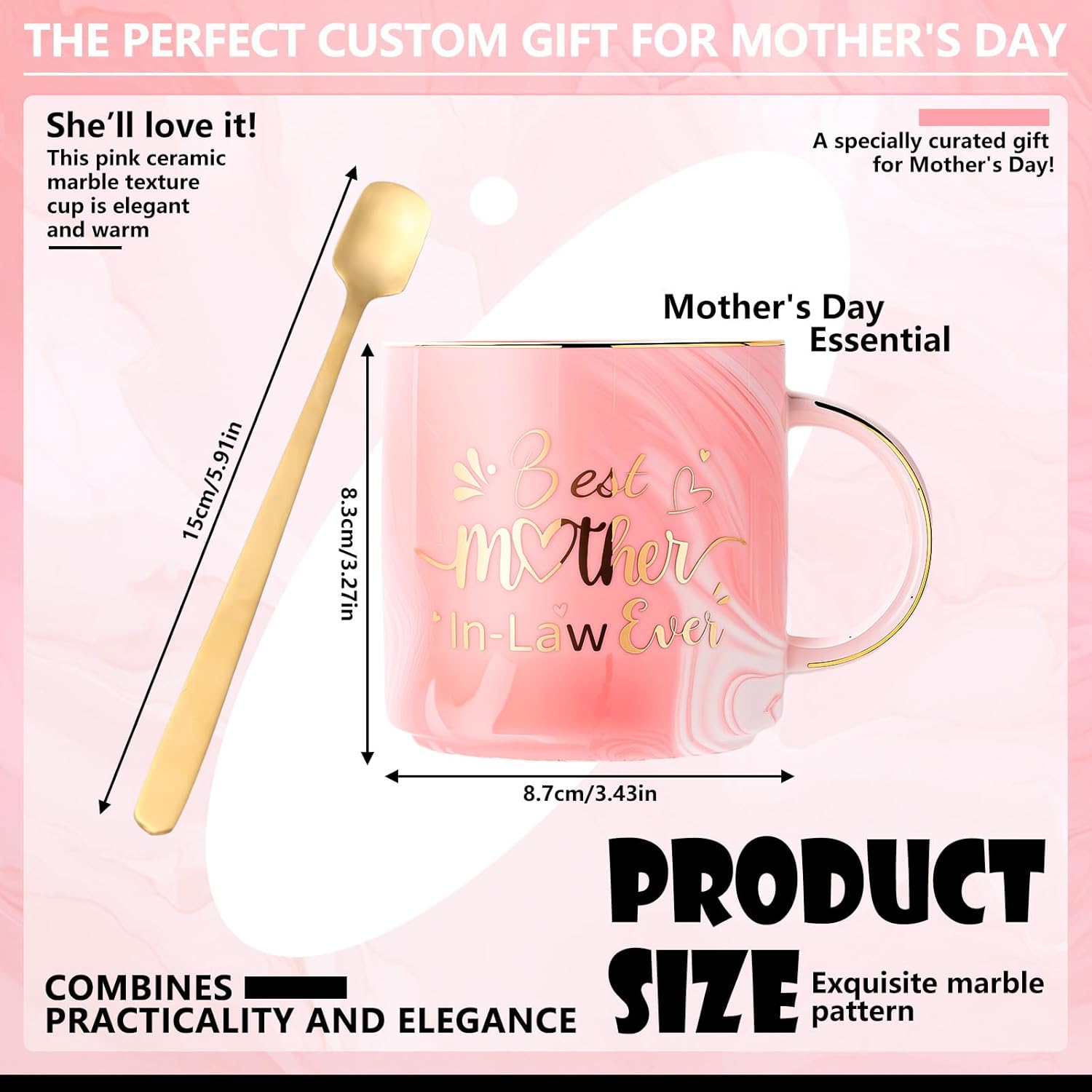 Yoiemivy Mother In Law Mug Gifts Best Mother In Law Gifts from Daughter-In-Law or Son-In-Law Coffee Mug with Spoon for Christmas Mother's Day Birthday - Image 2