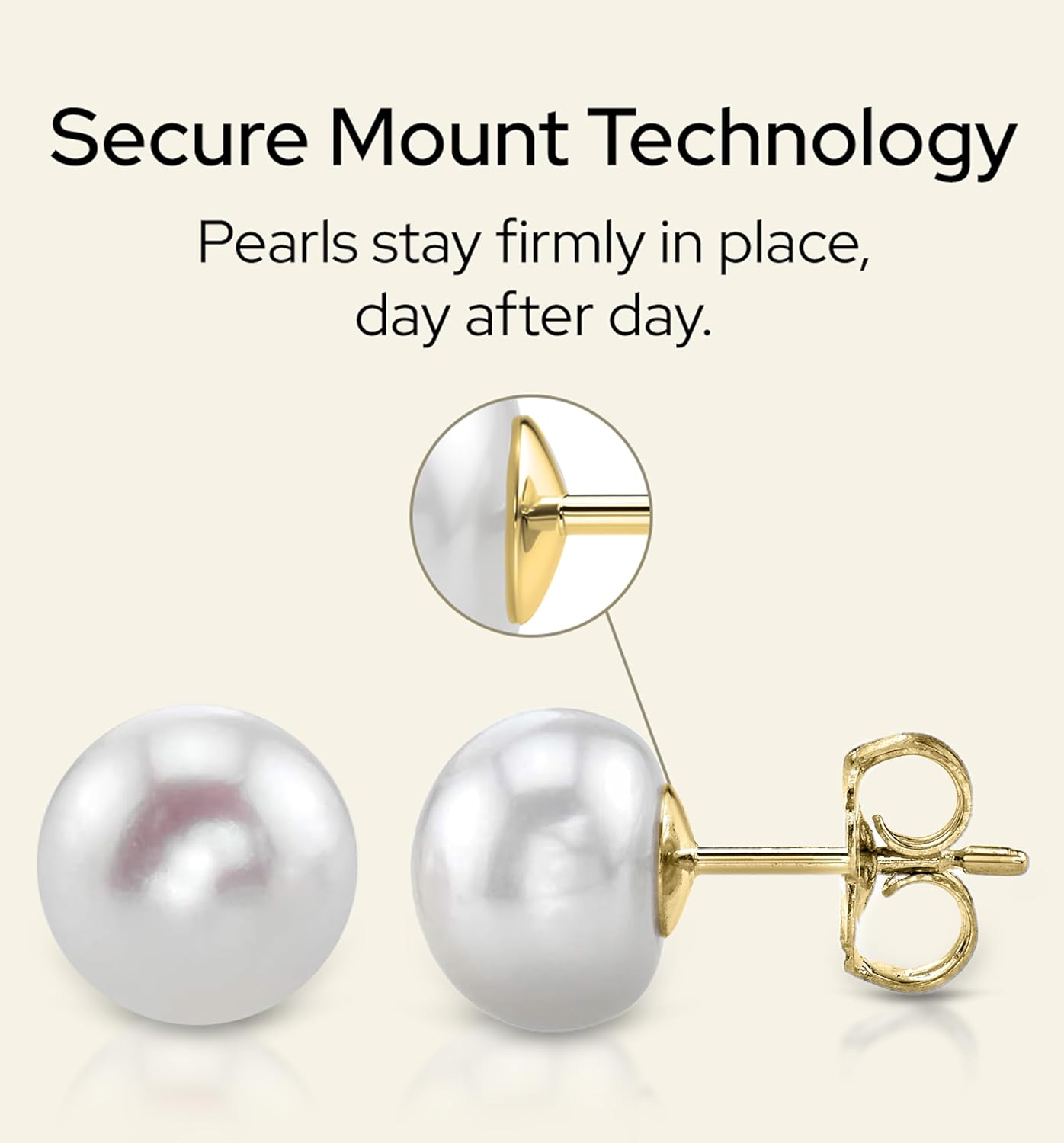 THE PEARL SOURCE Freshwater Real Pearl Stud Earrings for Women - 14K Gold Hypoallergenic with Genuine Cultured Pearls