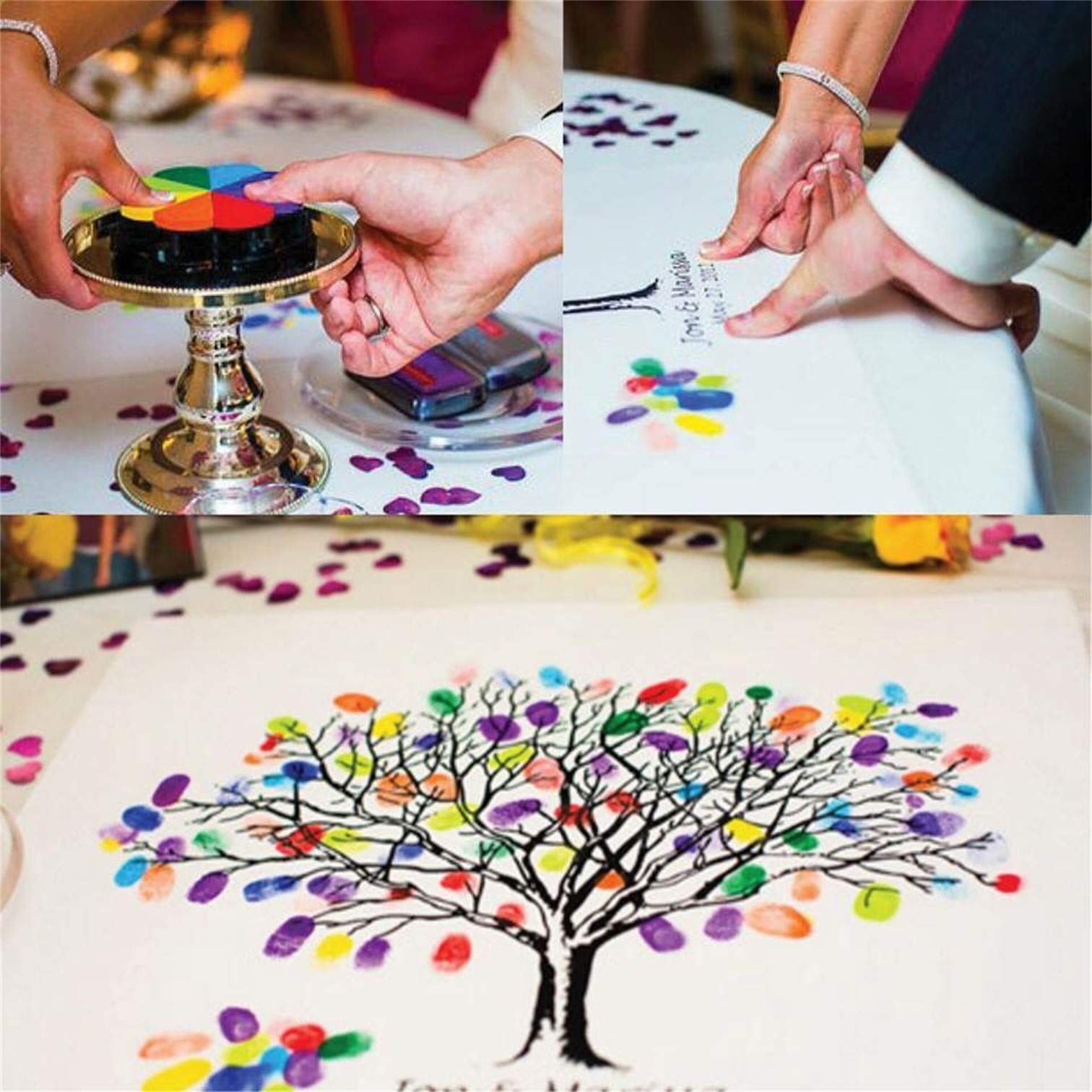 Cuadro de Boda, Libro de visitas, Cuadro de Huella Digital Invitados. Personalizado. Tinta y Marco incluidos. (Marco Blanco, 40 x 50 cm)