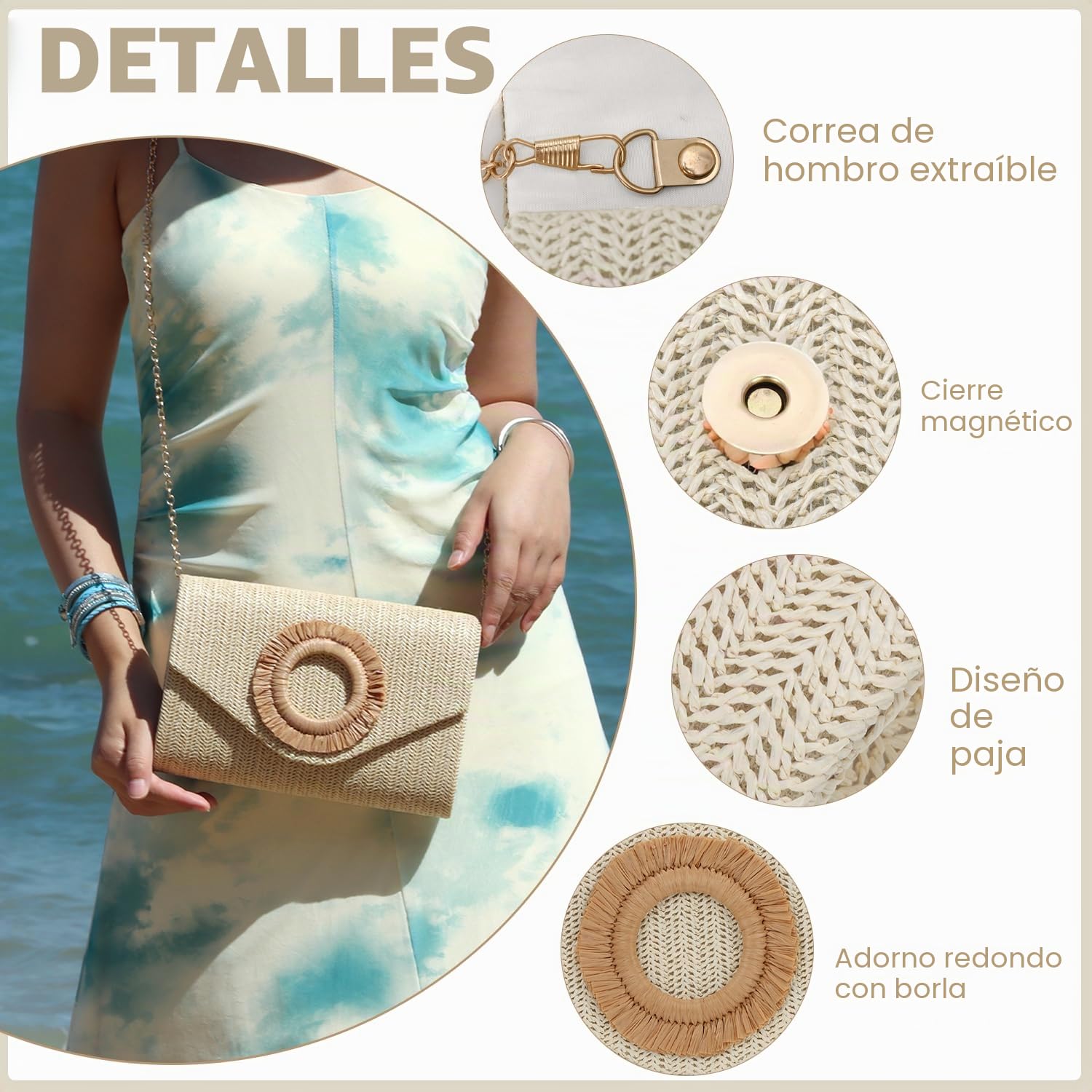 Bolsos de Paja para Mujer Bolso de Noche Tejido Bolsa de Playa de Verano para Fiesta Deshierbe Vacaciones