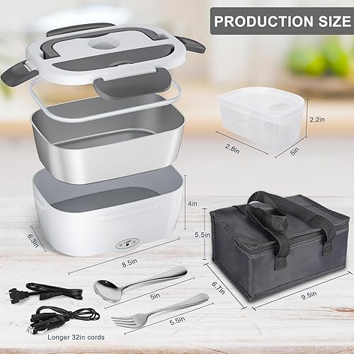 Miniatura 2 de Fiambrera eléctrica, calentador de alimentos, 3 en 1, portátil, a prueba de fugas, para automóvilhogaradultos con recipiente de acero inoxidable 304