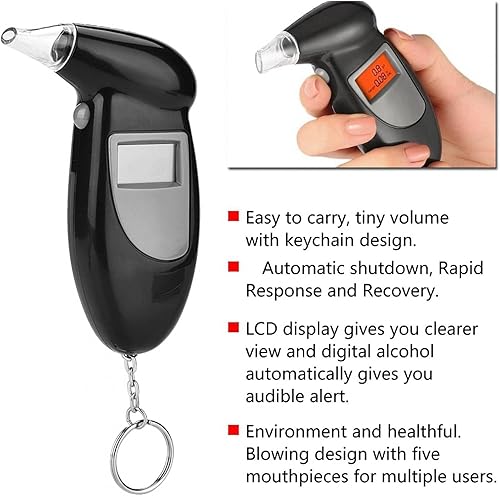 Miniatura 3 de Analizador de alcohol, analizador de aliento de alcohol con pantalla LCD con cinco boquillas