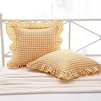 Vista 11 de juego de 2 fundas para cojín con volantes a cuadros negro/blanco, fundas de almohada decorativas de algodón lavado a cuadros estilo granja, fundas