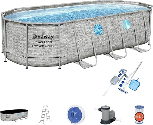 Bestway Juego de piscina eléctrica de 14 x 8 x 40 pulgadas con aspiradora de limpieza y kit de mantenimiento