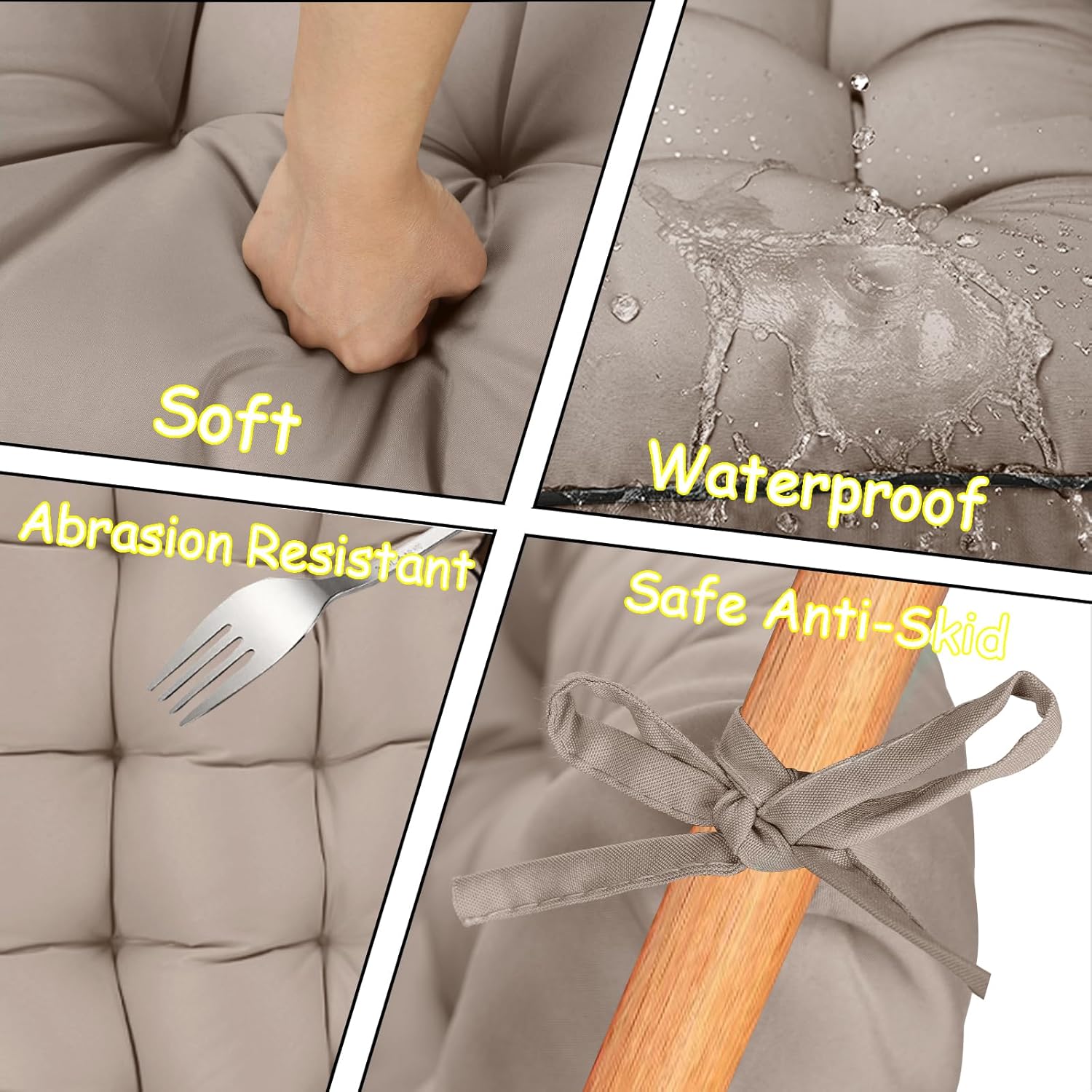 Porch Swing Cushion Three Seat, Waterproof Swing Cushions Replacement with Backrest, Outdoor Garden Furniture Patio 4" Thickened Cushions with Ties (Khaki, 40 x 55in)
