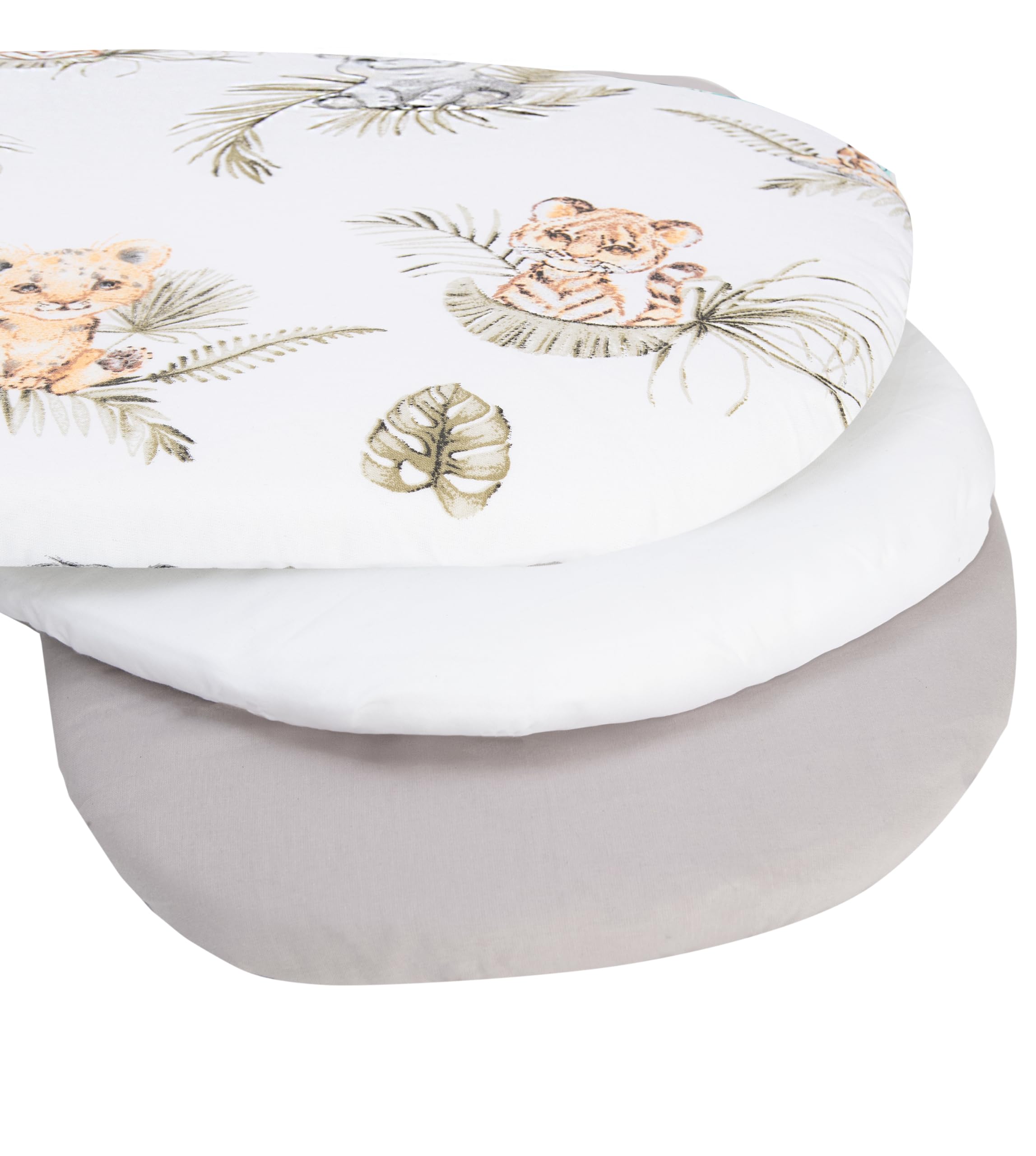 Medi Partners Set of 3 pcs. Fitted Sheet Pram 86 x 40 cm 100% Cotton Mattress Protector Baby, Safari-white-grey, Three pack - Image 2