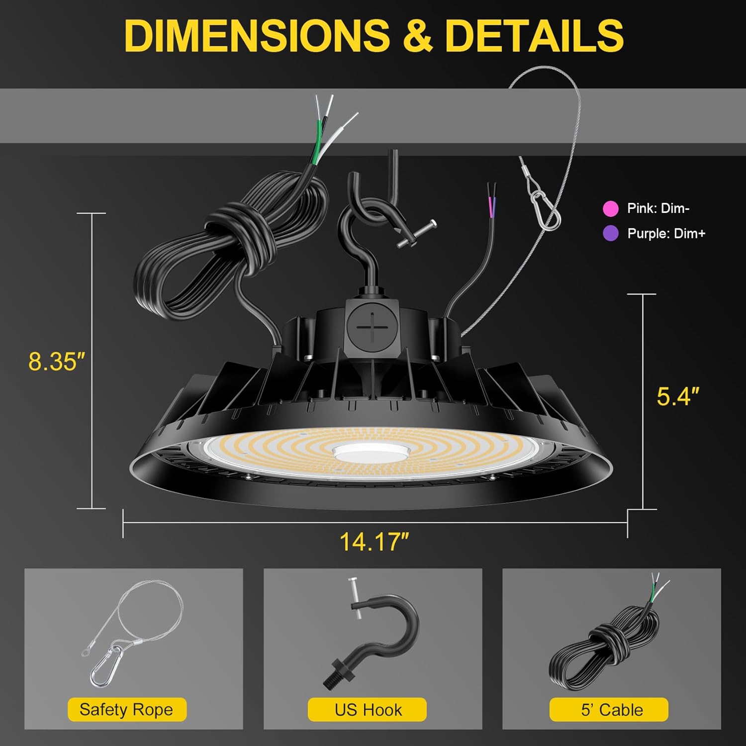 BBESTLED 480V UFO LED High Bay Light 300W 240W 180W Adjustable, ETL DLC Listed 5000K 45000Lm High Bay Led Shop Lights, Dimmable Waterproof Commercial Light Fixture for Factory Shop Garage AC 277-480V