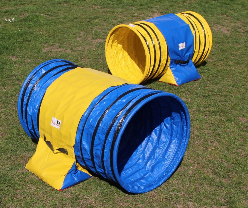 Callieway Hoopers Agility Tunnel Set "Profi" – Orig Tunnel Set per JAD (2 pezzi) per Hoopers & JAD Dog Sport (80 cm Ø 100 cm di lunghezza, blu/giallo)