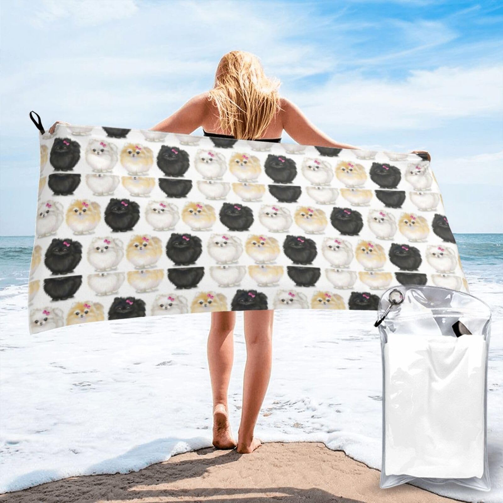 SDEGTHO Pomeranians Pattern Print Beach Towel Quick Dry Portable For Swimming Yoga Adults Fitness