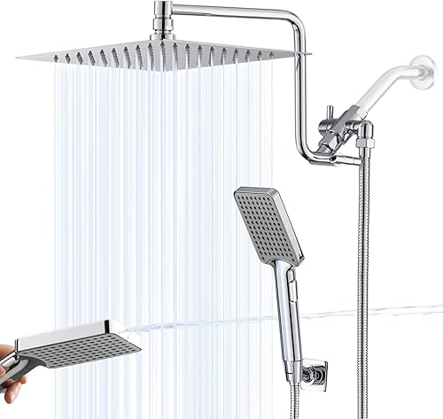 Miniatura 8 de Cabezal de ducha de lluvia de 10 pulgadas con combo de mano de alta presión, brazo de extensión mejorado de 12 pulgadas de altura ajustable, potente