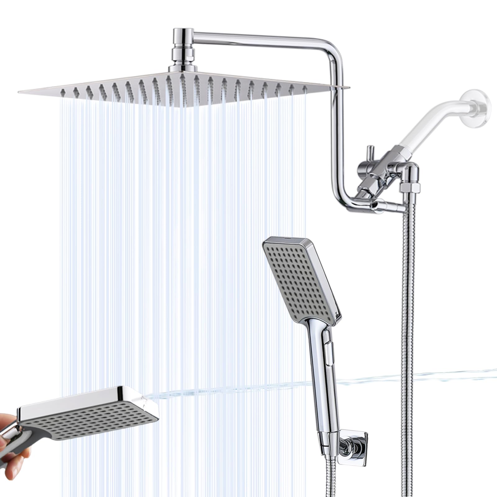 Pommeau de douche haute pression de 25,4 cm et son bras réglable en inox