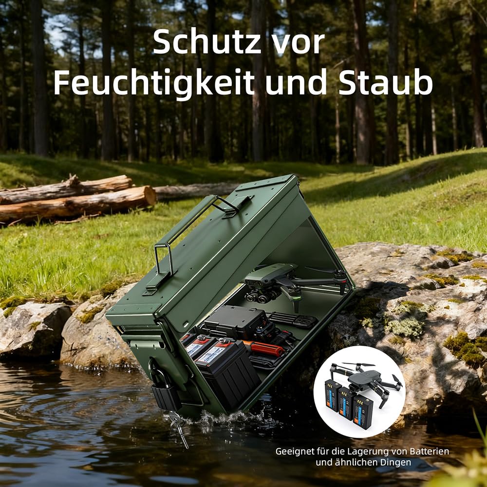 Trucky Munitionsbox Ammo Box 28x10x18 cm Metallkiste Munitionskiste Metallbox Aufbewahrungsbox mit Deckel Army Grün Metall - 3